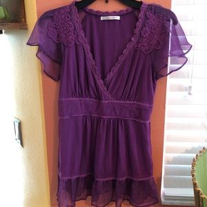 Charlotte Russe Purple Lace Shirt - V-Neck